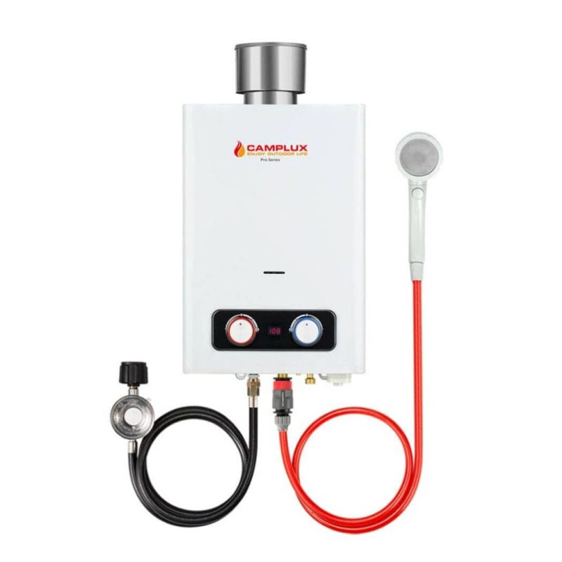 camplux camp showers 1 58 gpm outdoor propane hot water heater with rain cap 41394034278613