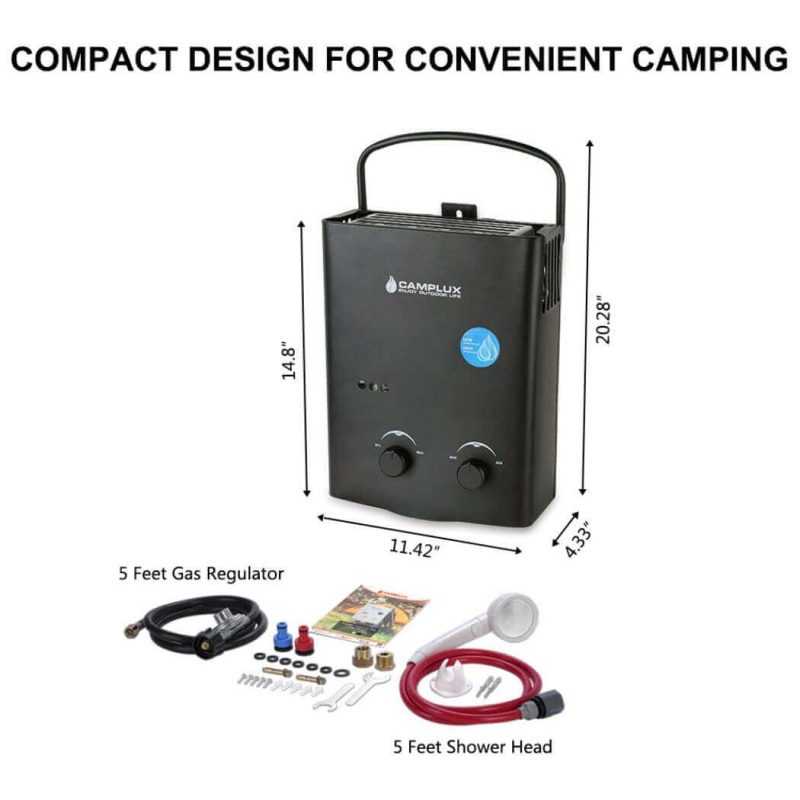 camplux camp showers camplux 5l 1 32 gpm outdoor portable propane tankless water heater black 41394027725013