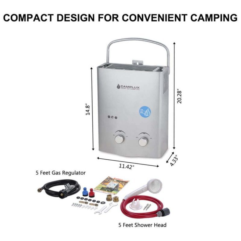 camplux propane water heater camplux 5l 1 32 gpm outdoor portable propane tankless water heater silver 41394029953237