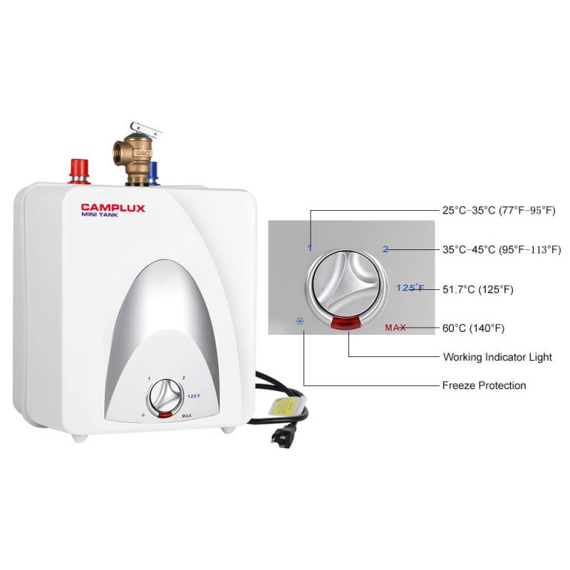 camplux propane water heater camplux electric mini tank point of use water heater 120v 1 3 gallon 41394029625557