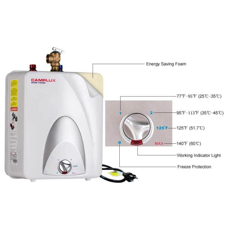 camplux propane water heater camplux electric mini tank point of use water heater 120v 2 5 gallon 41394031919317