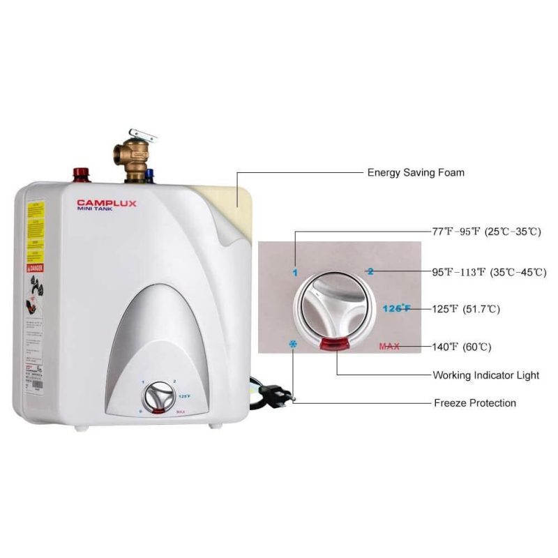 camplux propane water heater camplux electric mini tank point of use water heater 120v 6 0 gallon 41394029822165