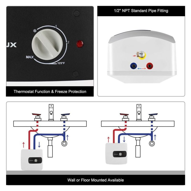 camplux propane water heater camplux electric mini tank water heater 120v 6 5 gallon 41394031689941