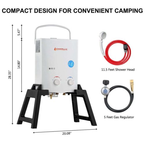 camplux propane water heater camplux outdoor portable water heater w stand storage bag white 41394036277461