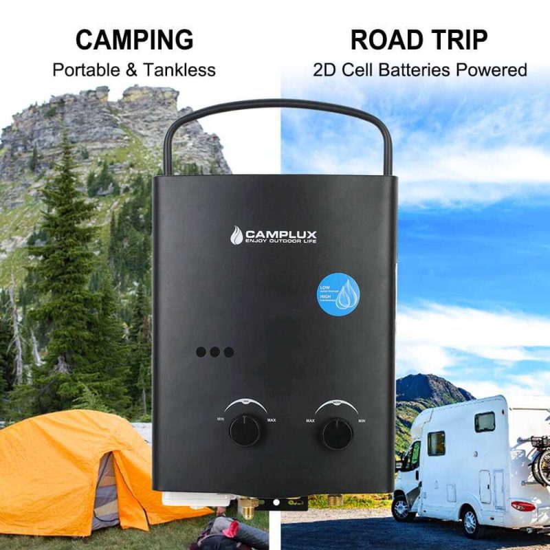 camplux propane water heater camplux propane off grid portable water heater for rv trailer camper black 41394041028821