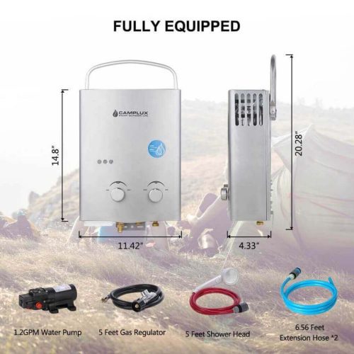 camplux propane water heater camplux propane off grid portable water heater for rv trailer camper silver 41394041159893