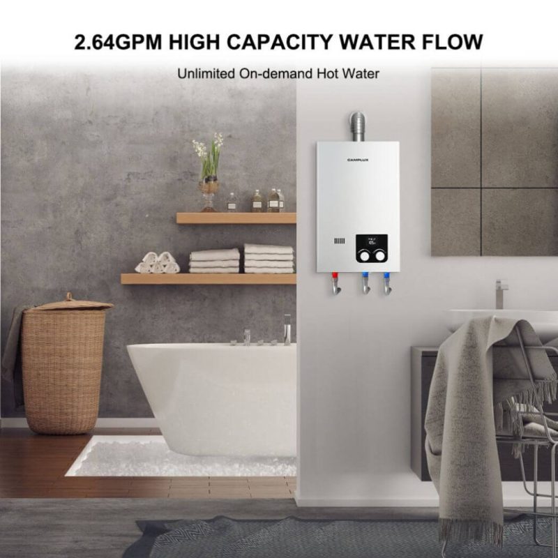 camplux propane water heater camplux tankless propane instant hot water heater 2 64 gpm white 41394045583573