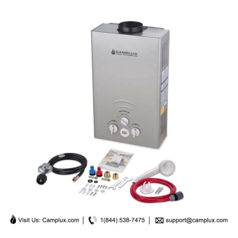 camplux propane water heater portable propane tankless water heater camplux 2 11 gpm on demand camping gas water heater gray 41394043125973