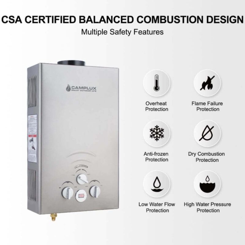 camplux propane water heater portable propane tankless water heater camplux 2 11 gpm on demand camping gas water heater gray 41394044960981