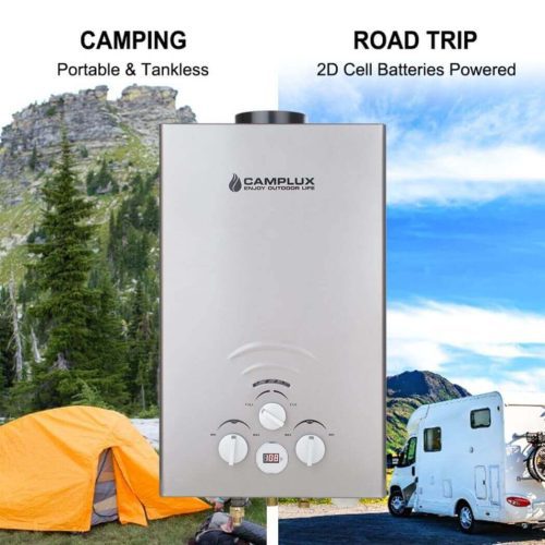 camplux propane water heater portable propane tankless water heater camplux 2 11 gpm on demand camping gas water heater gray 41394046075093