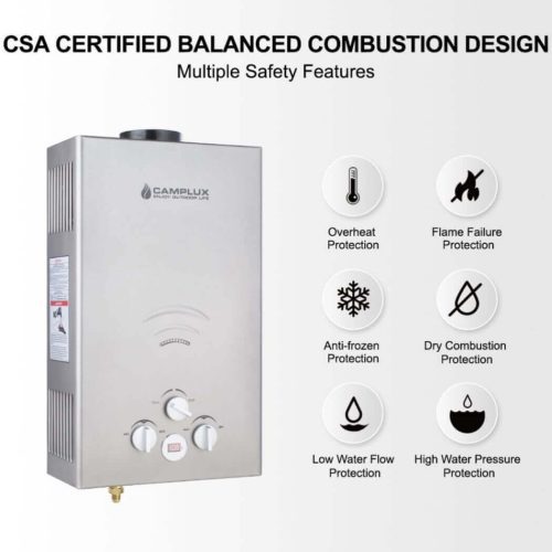 camplux propane water heater portable propane tankless water heater camplux 2 64 gpm on demand camping gas water heater gray 41394043781333