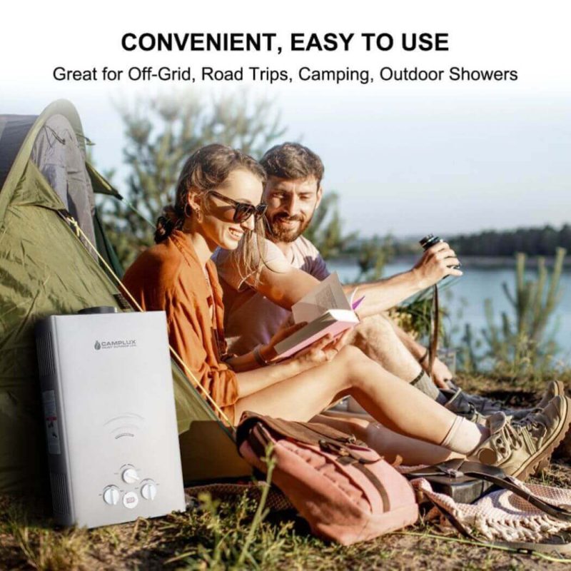 camplux propane water heater portable propane tankless water heater camplux 2 64 gpm on demand camping gas water heater gray 41394044272853