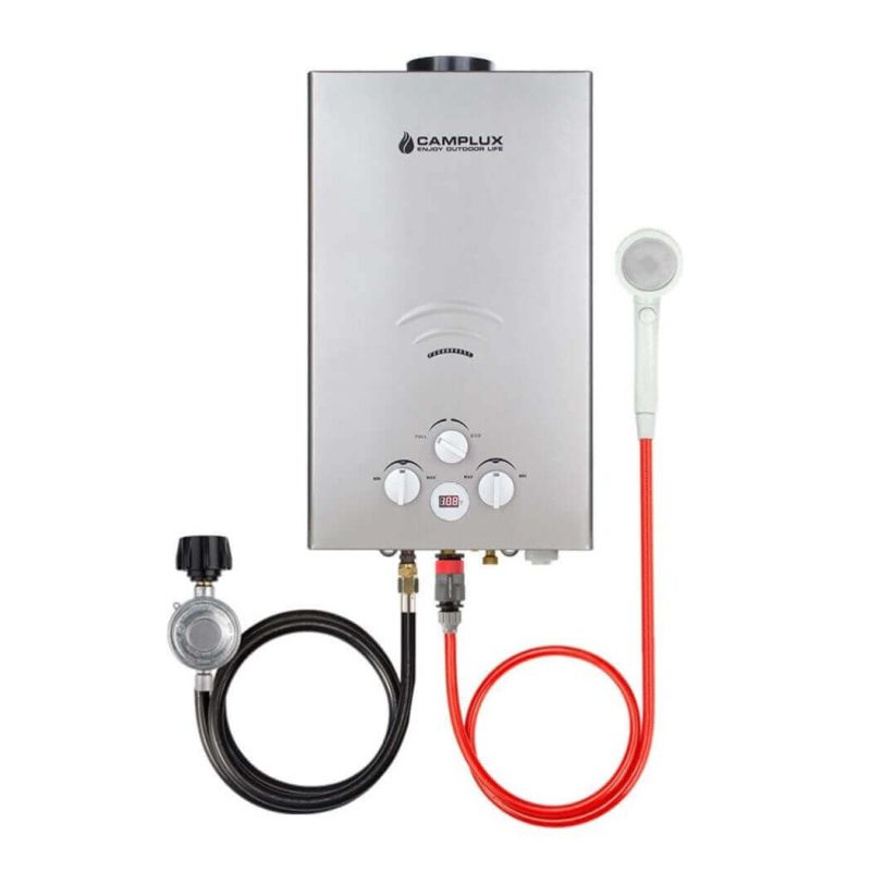 camplux propane water heater portable propane tankless water heater camplux 2 64 gpm on demand camping gas water heater gray 41394045419733