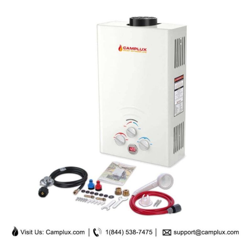 camplux propane water heater portable water heater camplux propane water heater 2 11 gpm tankless gas water heater on demand water heater white 41394044862677