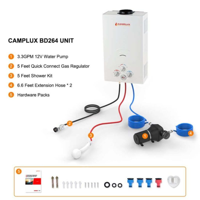 camplux propane water heater propane portable tankless water heater outdoor camplux 2 64 gpm instant hot camping showers with 3 3 gpm water pump pipe strainer 41394045059285