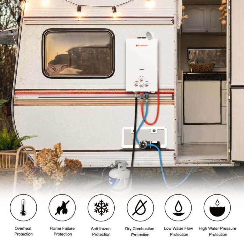 camplux propane water heater propane portable tankless water heater outdoor camplux 2 64 gpm instant hot camping showers with 3 3 gpm water pump pipe strainer 41394045485269