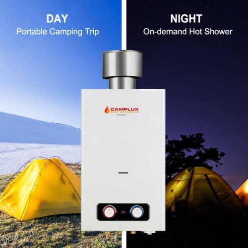 camplux propane water heater tankless water heater camplux 2 64 gpm outdoor propane gas water heater with 4 33 rain cap camping shower white 41394044731605