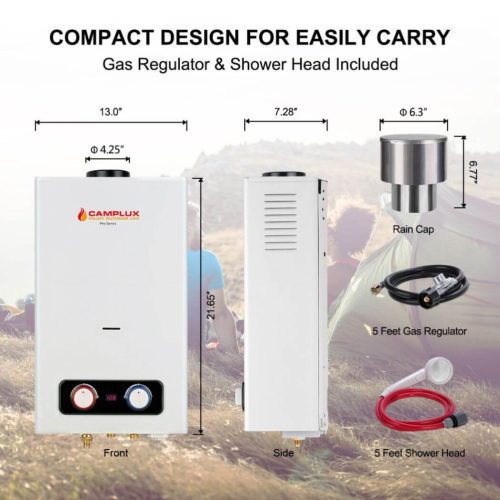 camplux propane water heater tankless water heater camplux 2 64 gpm outdoor propane gas water heater with 4 33 rain cap camping shower white 41394045780181