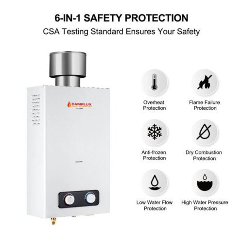 camplux propane water heater tankless water heater camplux 2 64 gpm outdoor propane gas water heater with 4 33 rain cap camping shower white 41394047025365