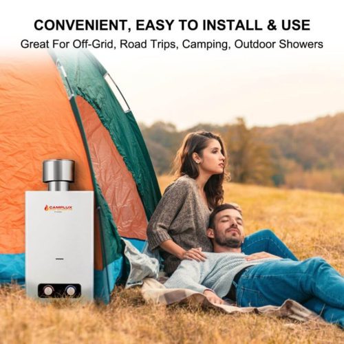 camplux propane water heater tankless water heater camplux 2 64 gpm outdoor propane gas water heater with 4 33 rain cap camping shower white 41394047287509