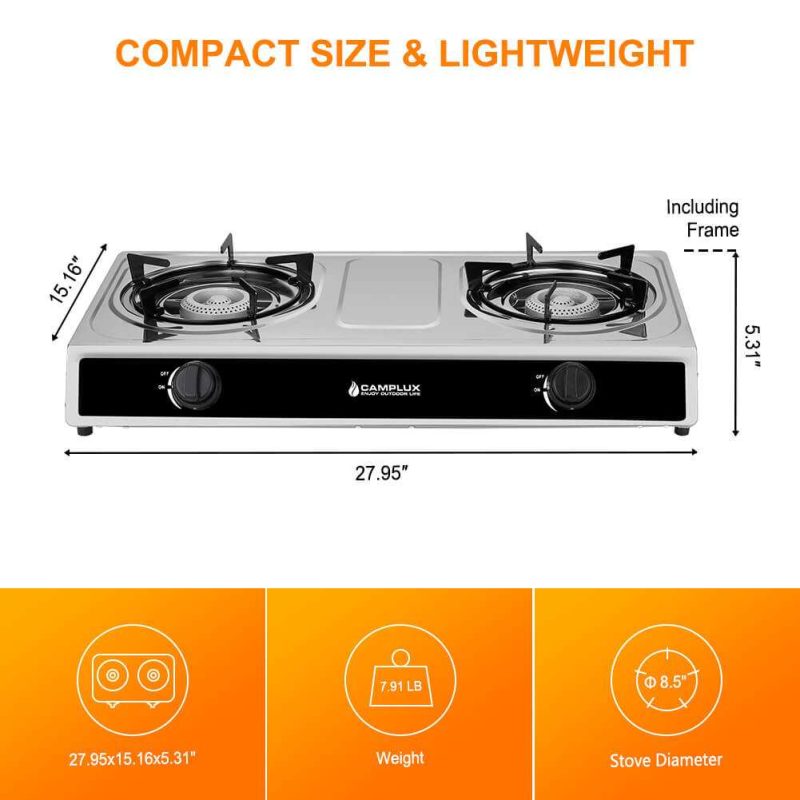 camplux stoves grills fuel camplux 2 burners 19 600 btu outdoor gas stove with auto ignition 41394028544213