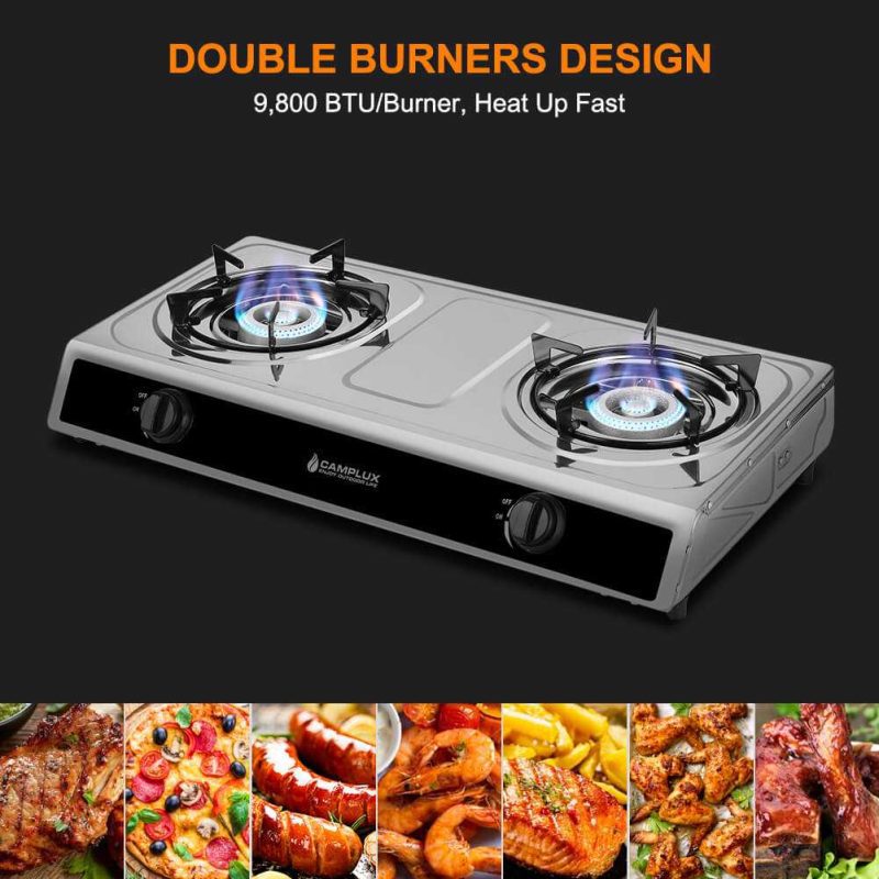 camplux stoves grills fuel camplux 2 burners 19 600 btu outdoor gas stove with auto ignition 41394031198421