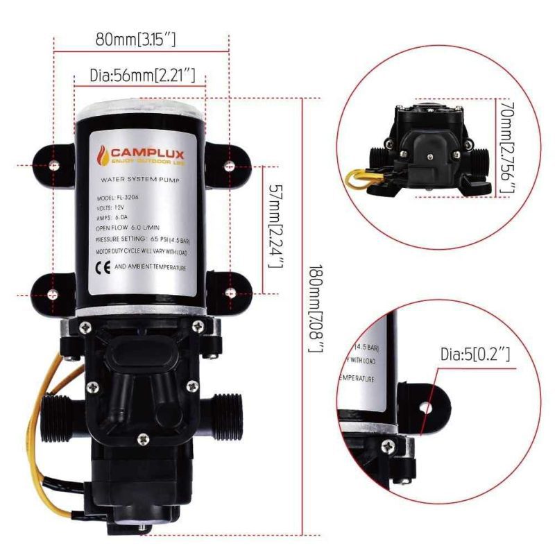 camplux water pumps camplux 12v water pump 65psi dc 1 6gpm 6lpm diaphragm 41394033950933