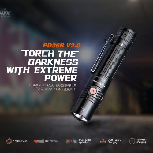 fenix store flashlights fenix pd36r v2 compact rechargeable tactical flashlight 1700 lumens 42948236640469