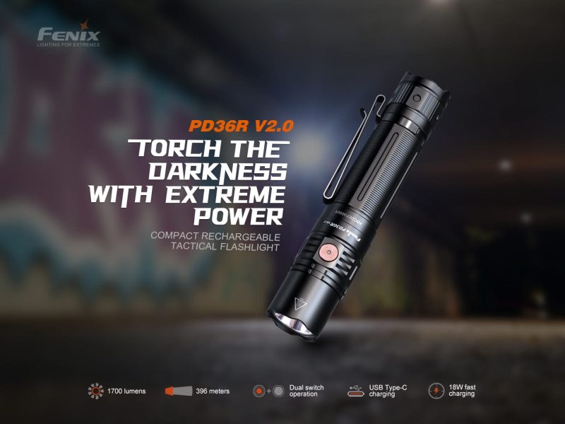 fenix store flashlights fenix pd36r v2 compact rechargeable tactical flashlight 1700 lumens 42948236640469