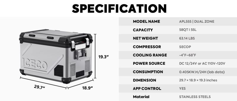 iceco wholesale fridges apl55 dual zone 12 volt fridge refrigerator iceco 55 lt 43129305694421