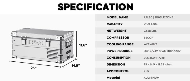 iceco wholesale fridges silver apl20 light duty aluminum freezer single zone iceco 20 lt 43129296584917