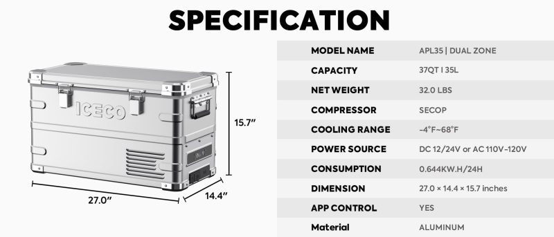 iceco wholesale fridges silver apl35 dual zone aluminum fridge refrigerator iceco 35 lt 43129311101141