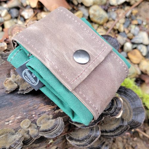 pnwbushcraft boxes bags brown and bright green rugged waxed canvas foraging bag hip pouch by pnwbushcraft 41355131027669