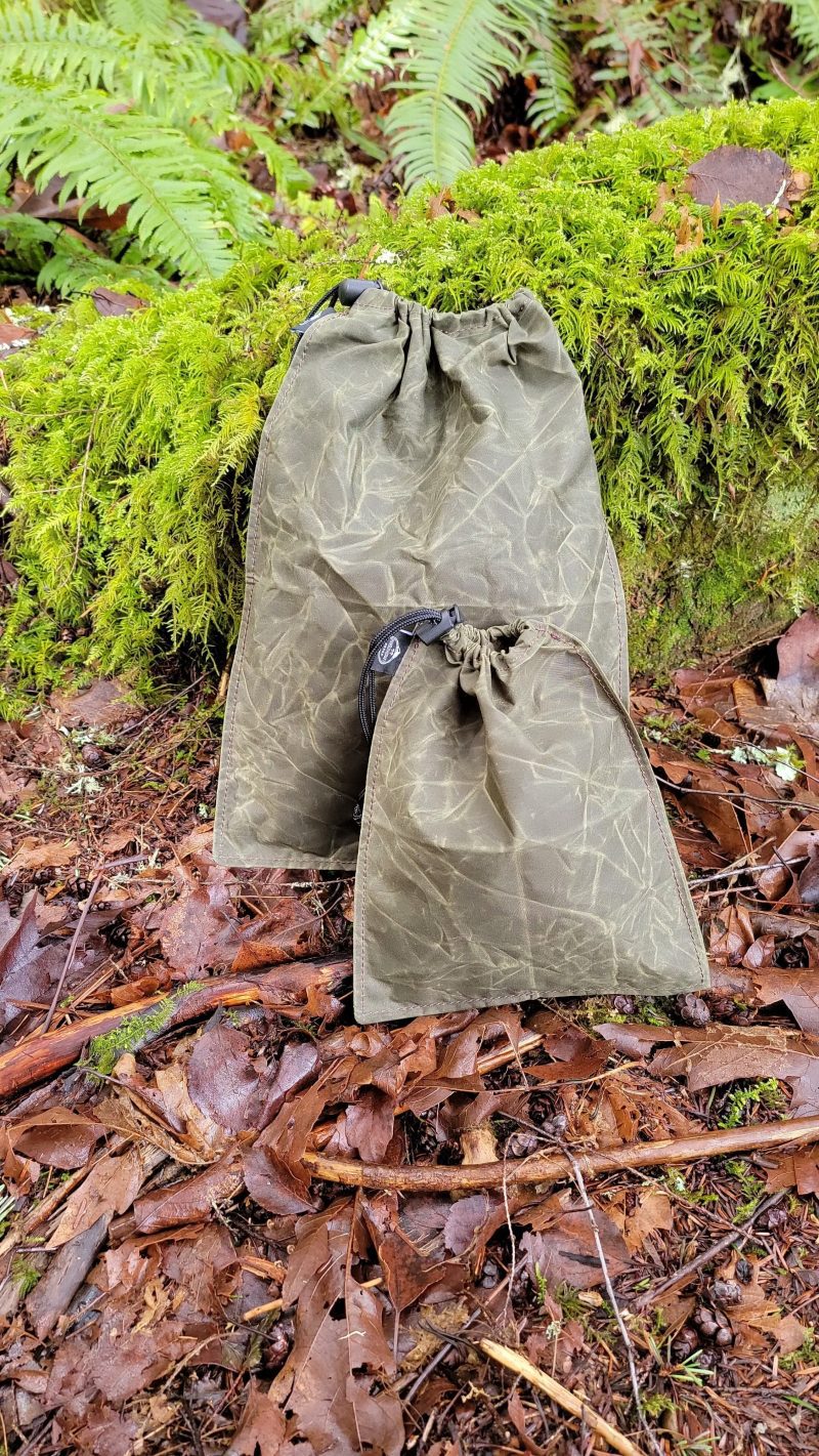 pnwbushcraft boxes bags green lightweight waxed canvas food sack bag in a set with two sizes 41355125424341