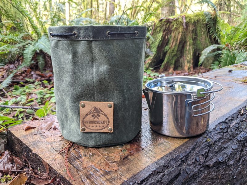 pnwbushcraft boxes bags regular olive green waxed canvas bucket bag 41355129225429