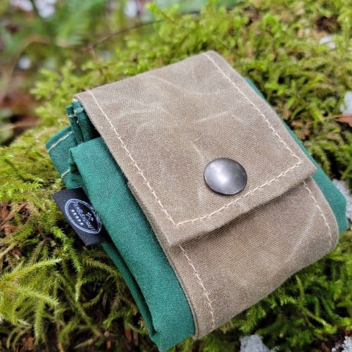 pnwbushcraft boxes bags tan and bright green mushroom foraging pouch hip bag 41355128570069