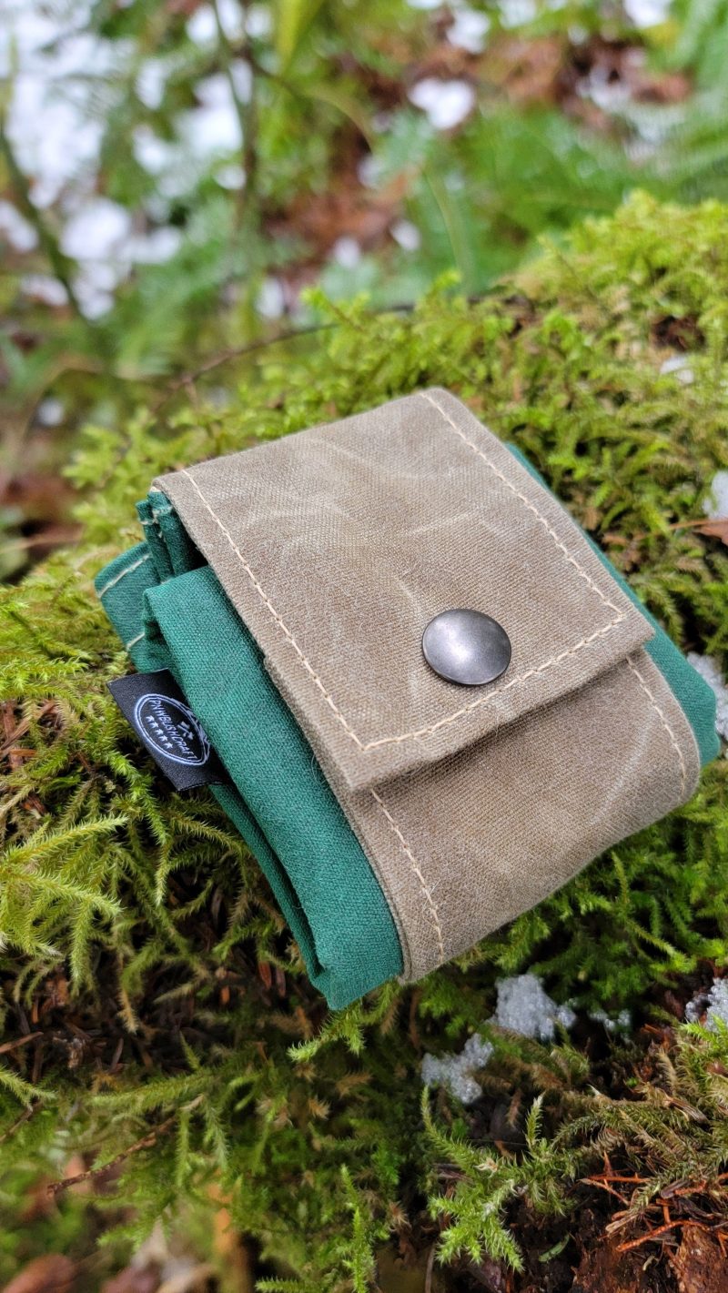 pnwbushcraft boxes bags tan and bright green mushroom foraging pouch hip bag 41355128570069