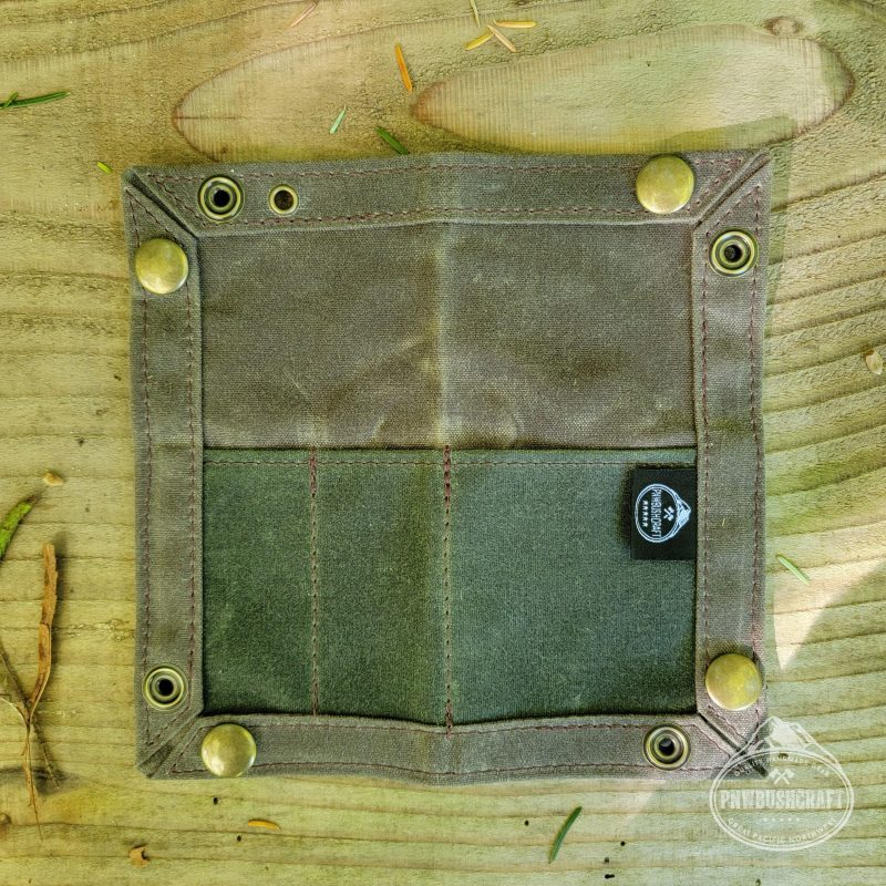 pnwbushcraft storage accessories brown with green pockets edc waxed canvas travel tray for your gear and edc 2 0 41355130142933