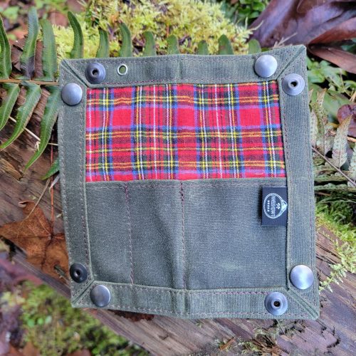 pnwbushcraft storage accessories green with red plaid edc waxed canvas travel tray for your gear and edc 2 0 41355129487573