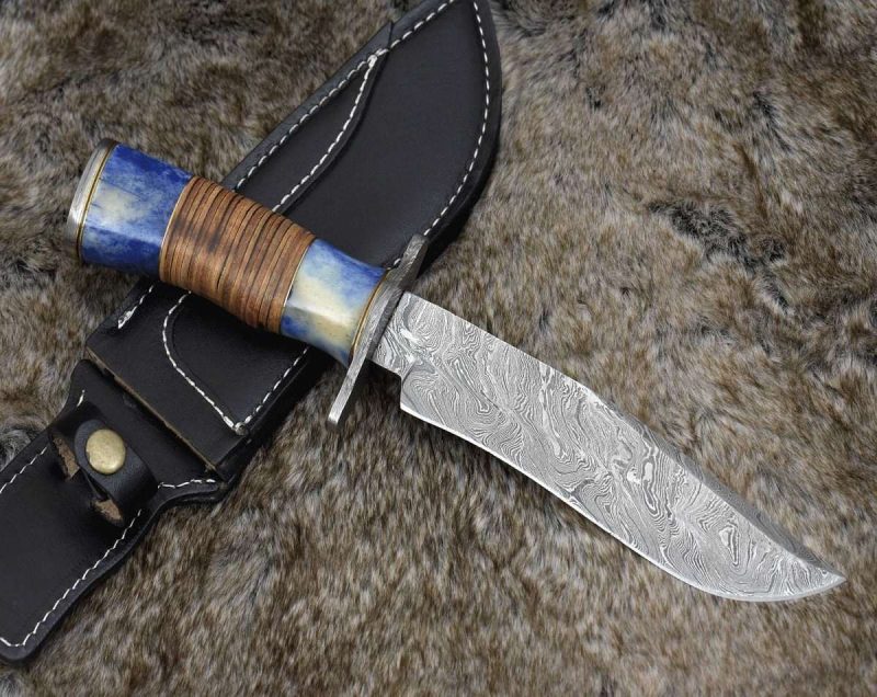 shokunin usa bowie knife giga hunting knife with bone stacked leather handle 41588781514965