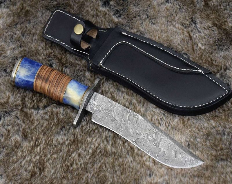 shokunin usa bowie knife giga hunting knife with bone stacked leather handle 41588788134101