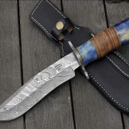 shokunin usa bowie knife giga hunting knife with bone stacked leather handle 41588794654933