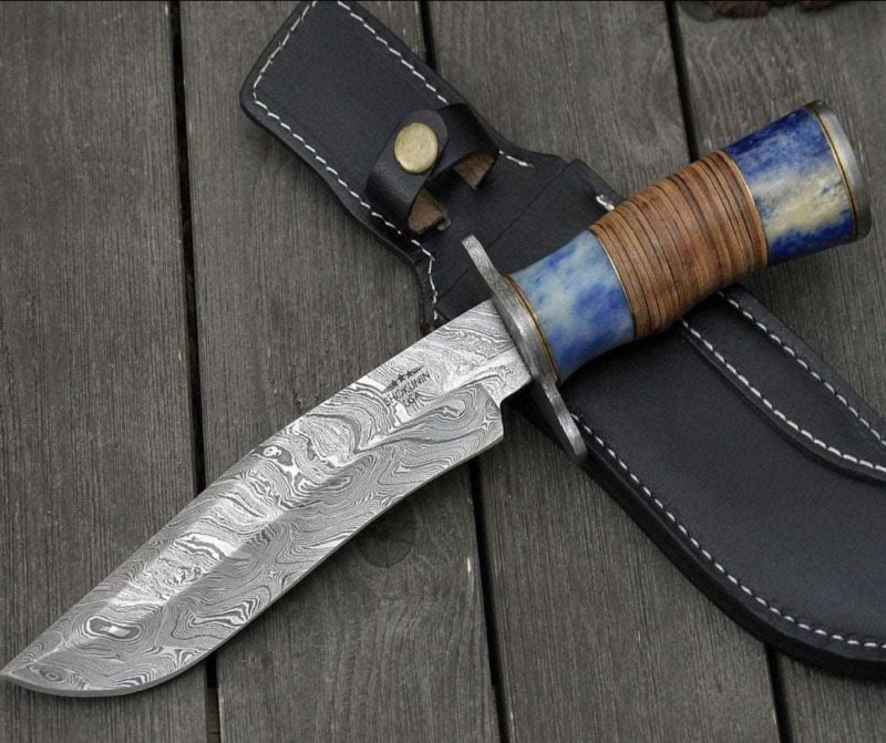 shokunin usa bowie knife giga hunting knife with bone stacked leather handle 41588794654933