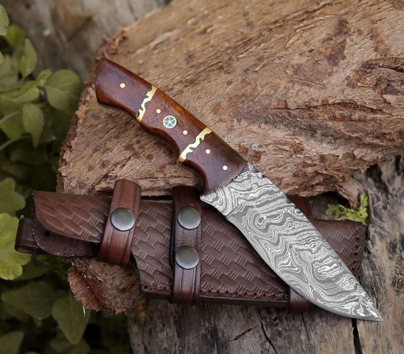 shokunin usa camping knives fang damascus camp knife with rose wood handle 41588799504597