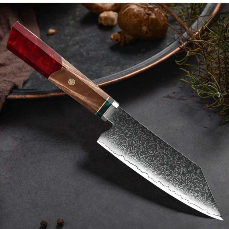 shokunin usa chef knife alpha chef knife damascus bunka knife with exotic olive wood resin handle 41588772208853