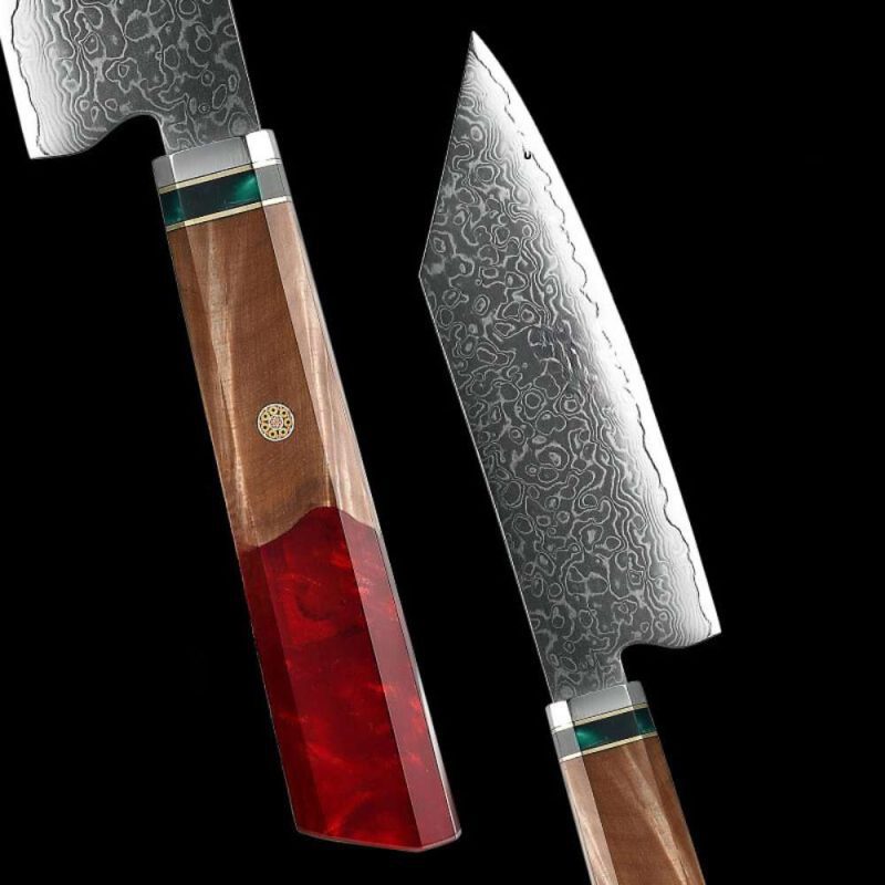 shokunin usa chef knife alpha chef knife damascus bunka knife with exotic olive wood resin handle 41588772995285