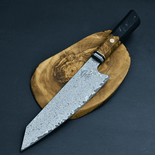 shokunin usa chef knife aurora vg10 damascus knife with olive wood burl black pearl resin handle 41588771553493