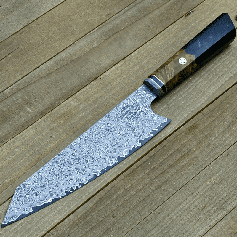 shokunin usa chef knife aurora vg10 damascus knife with olive wood burl black pearl resin handle 41588771586261