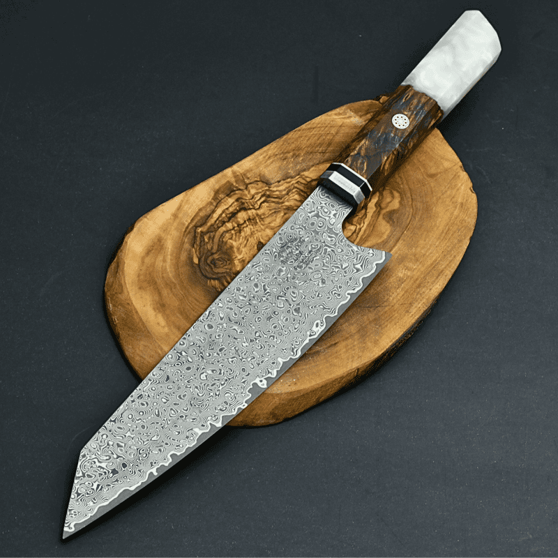 shokunin usa chef knife aurora vg10 damascus steel knife with exotic olive wood burl mother of pearl handle 41588765130965