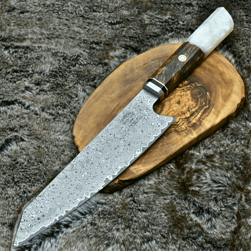 shokunin usa chef knife aurora vg10 damascus steel knife with exotic olive wood burl mother of pearl handle 41588768178389